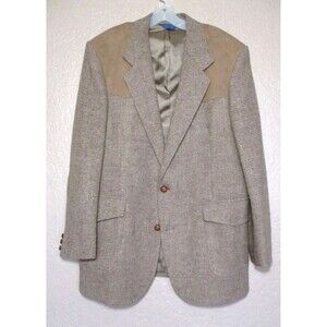 Vintage Pendleton Western Blazer Tan Wool Tweed Ultrasuede Sport Coat Jacket 42L